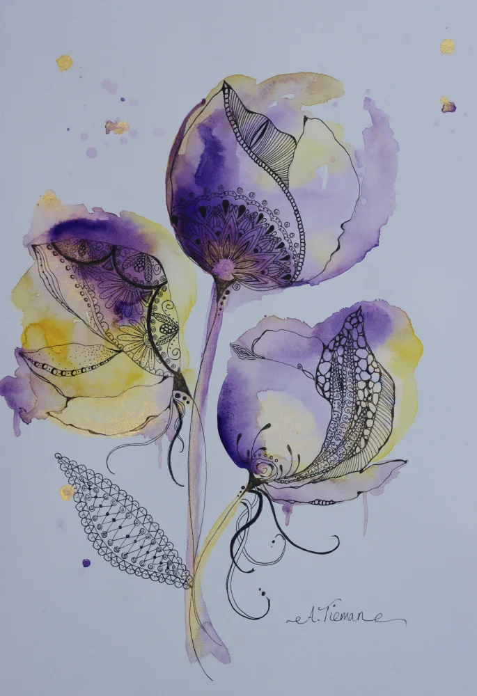 Tieman, Amy: Mandala Floral (violet,jaune et or)