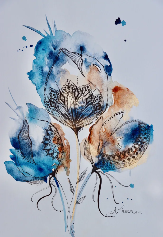 Tieman, Amy: Mandala Floral (blue, Gold, Burnt Sienna)