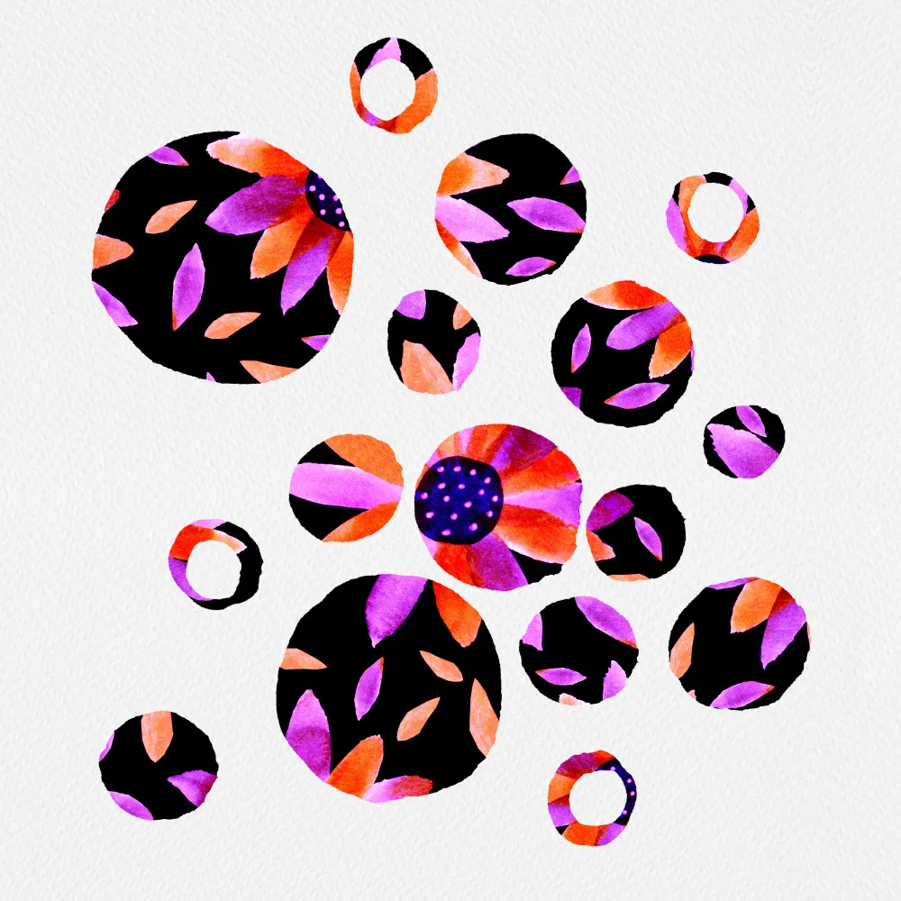 Channell, Michele: Lavender Black Floral Circles Silhouette