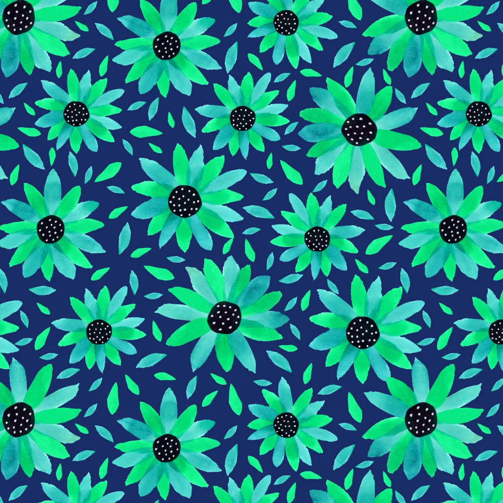 Channell, Michele: Floral Polka Dot Center Turquoise On Navy