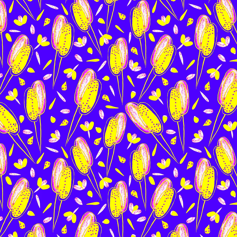 Channell, Michele: Coppia floreale giallo lavanda su blu