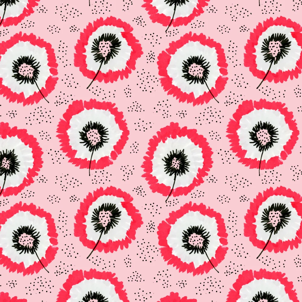 Channell, Michele: Gray Red On Pink Flower Fringes Polka Dot
