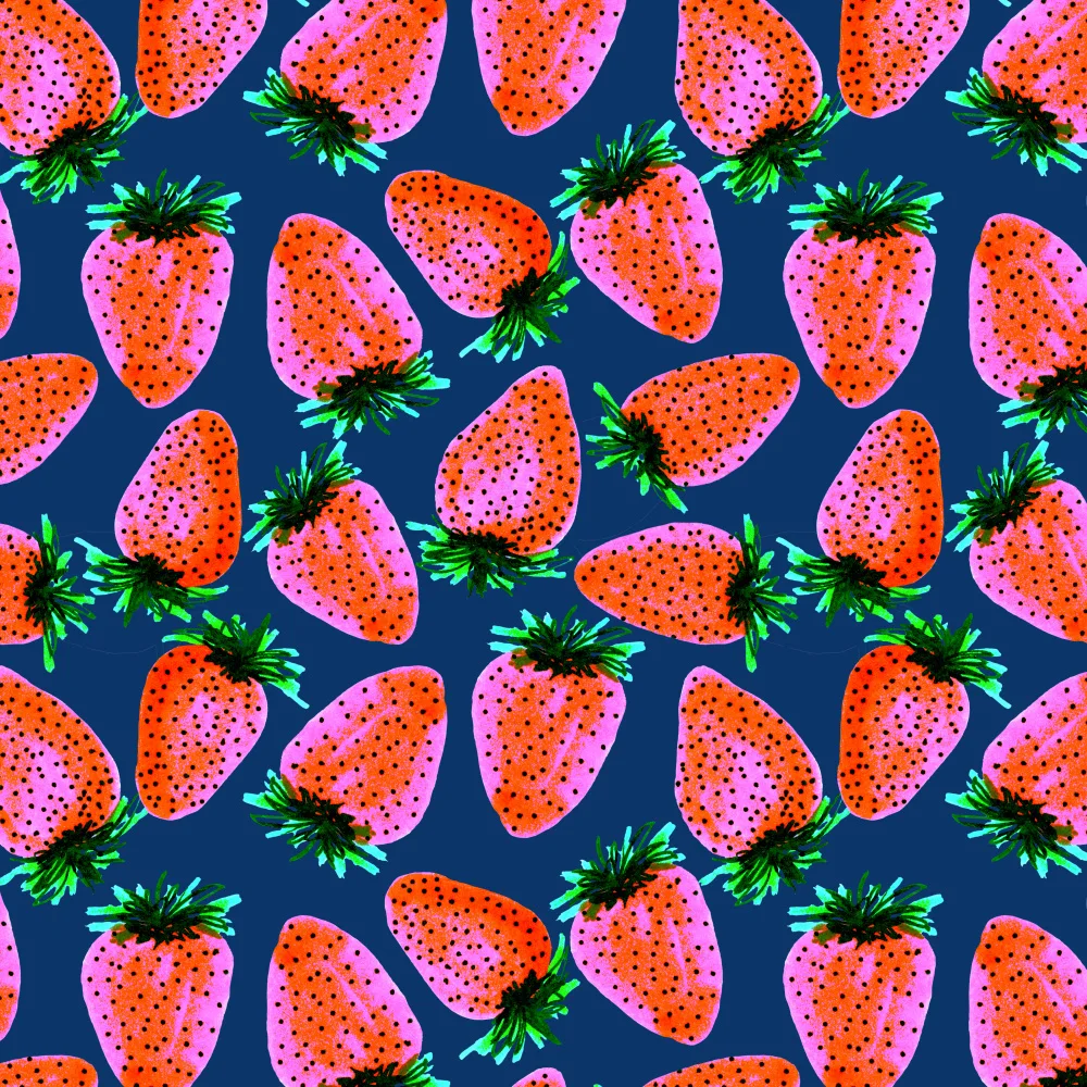 Channell, Michele: Red Lavender On Navy Strawberries Fruit