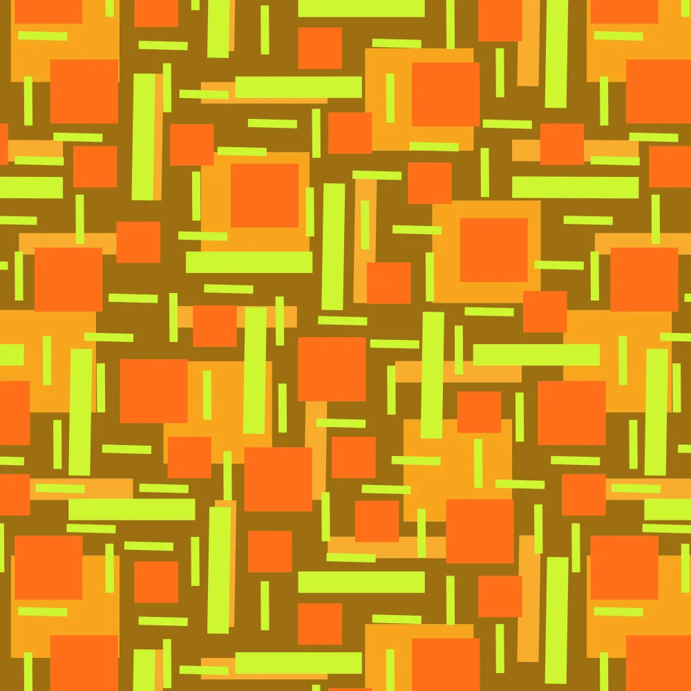 Channell, Michele: Shapely Overlap Orange Green On Brown Orange Geometric Abstract