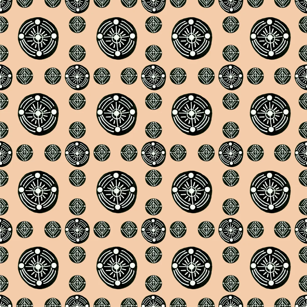 Channell, Michele: Tribal Ethnic Circles Geometric Black White On Brown