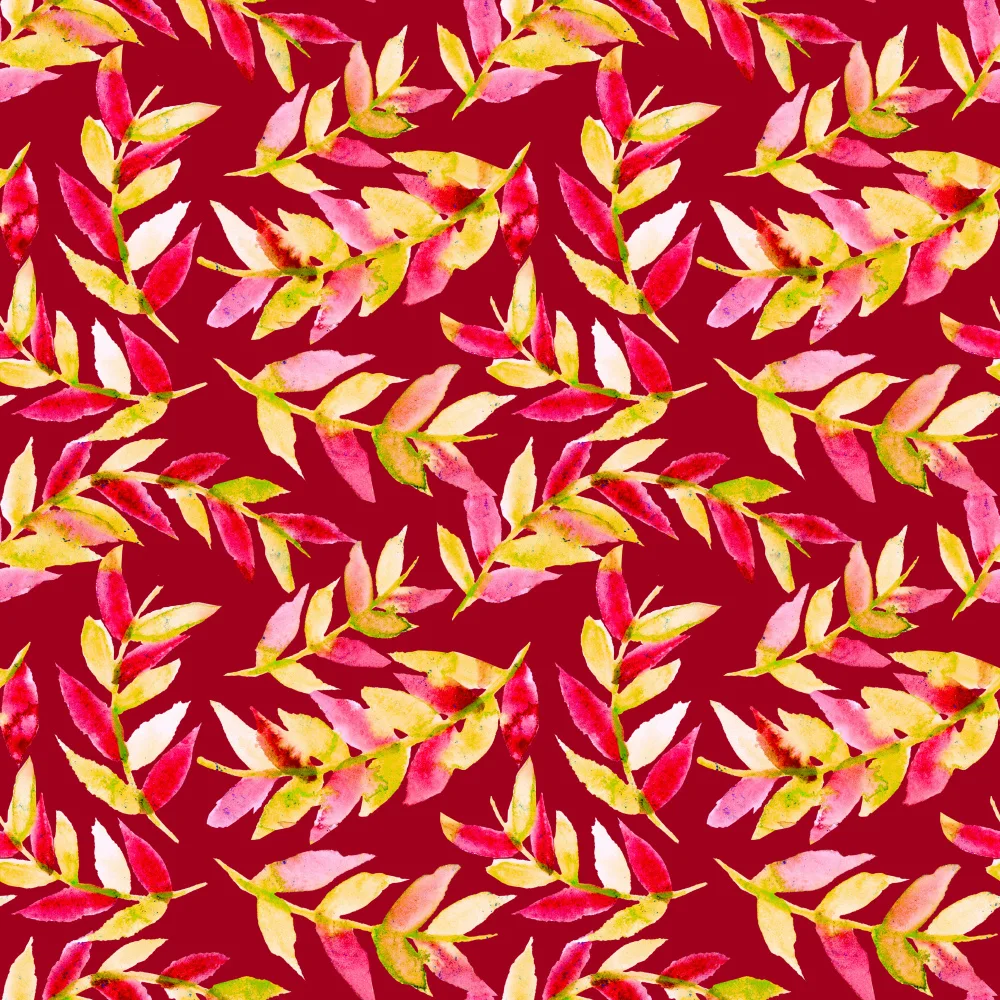 Channell, Michele: Yellow Red On Red Leaves Curved