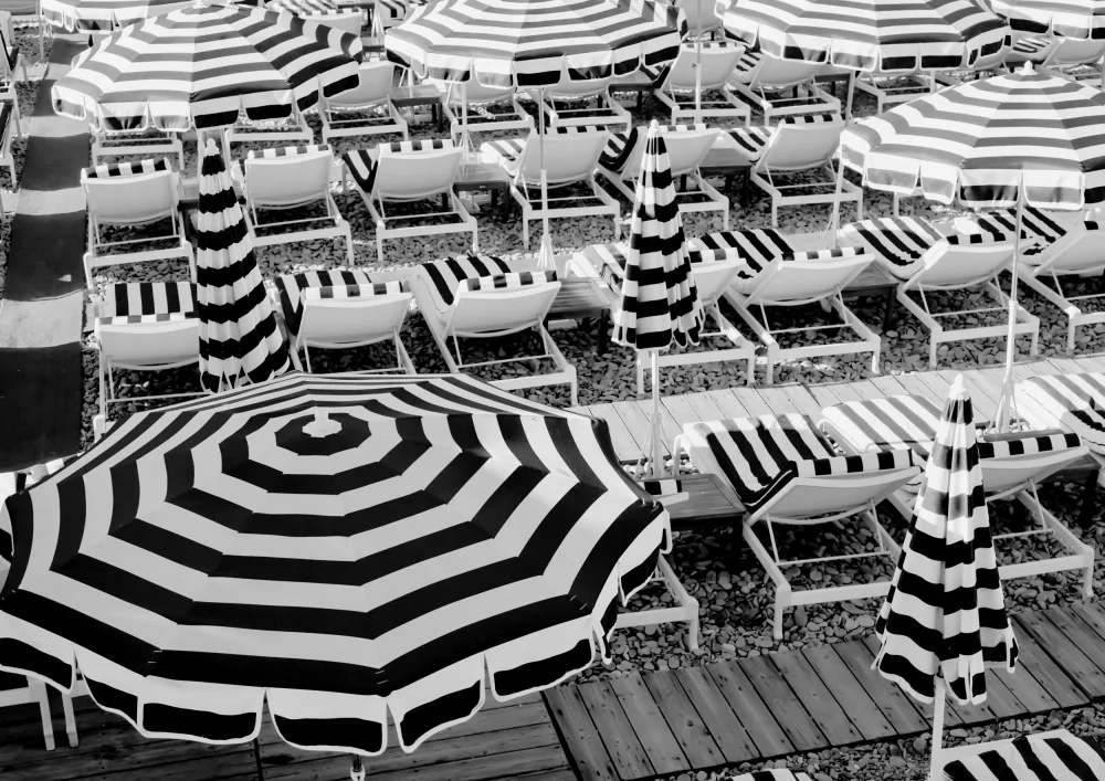 Art, Digital Grace: Black and White Beach Umbrellas II
