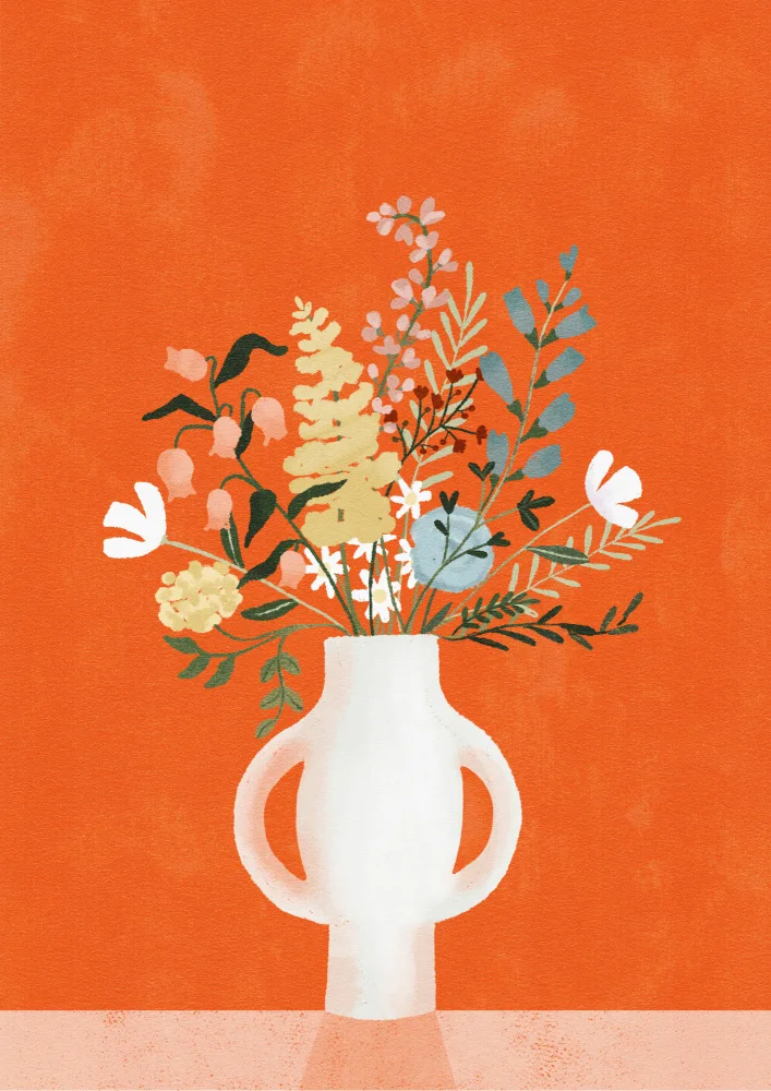 Blauw, Goed: Blumen in Vase,Rot