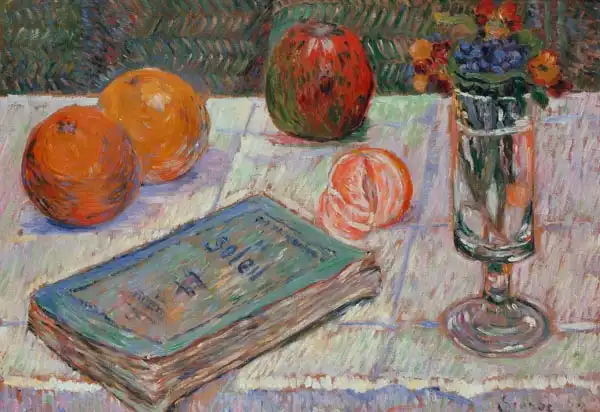 Signac, Paul: Still life with a book and oranges