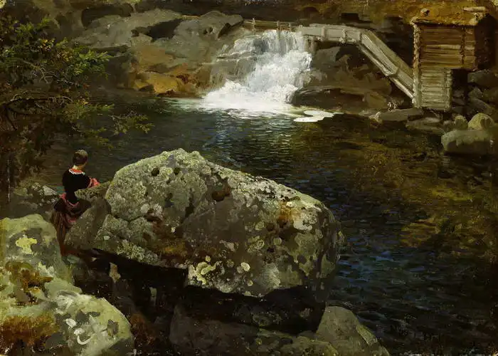 Gude, Hans: At the mill pond