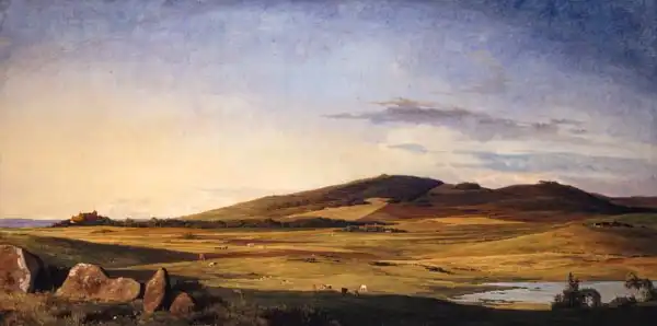 Lundbye, Johan Thomas: Zealand Landscape. View from Bjerresø Mark towards Vejrhøj and Dragsholm Manor.