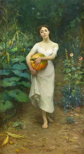 Zonaro, Fausto: Young Girl Carrying a Pumpkin