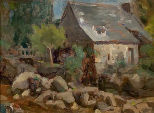 Almeida Júnior, José: Rustic Landscape with a Bridge and Houses