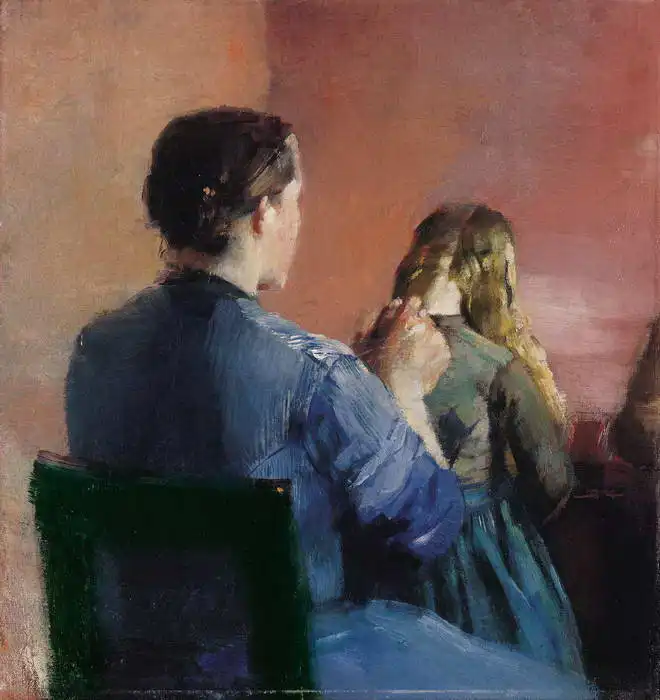 Krohg, Christian: Matka plete dceři copy