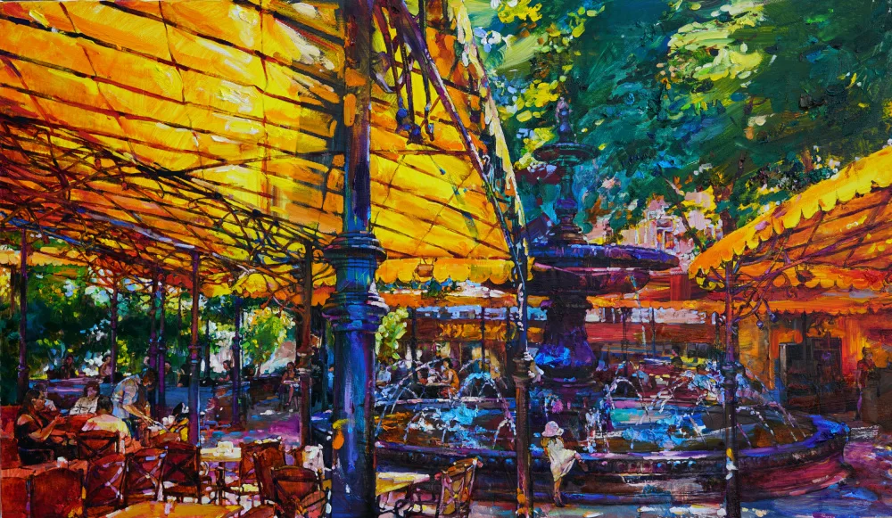 Kutsachenko, Andrii: Café d'été avec fontaine