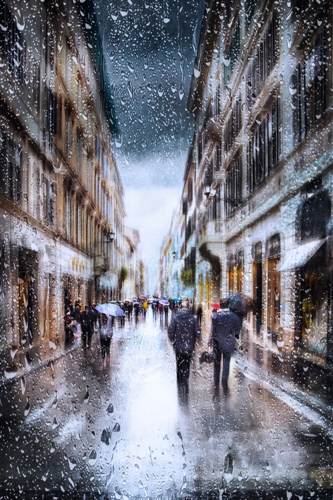 Quaglia, Nicodemo: Via Frattina in the rain