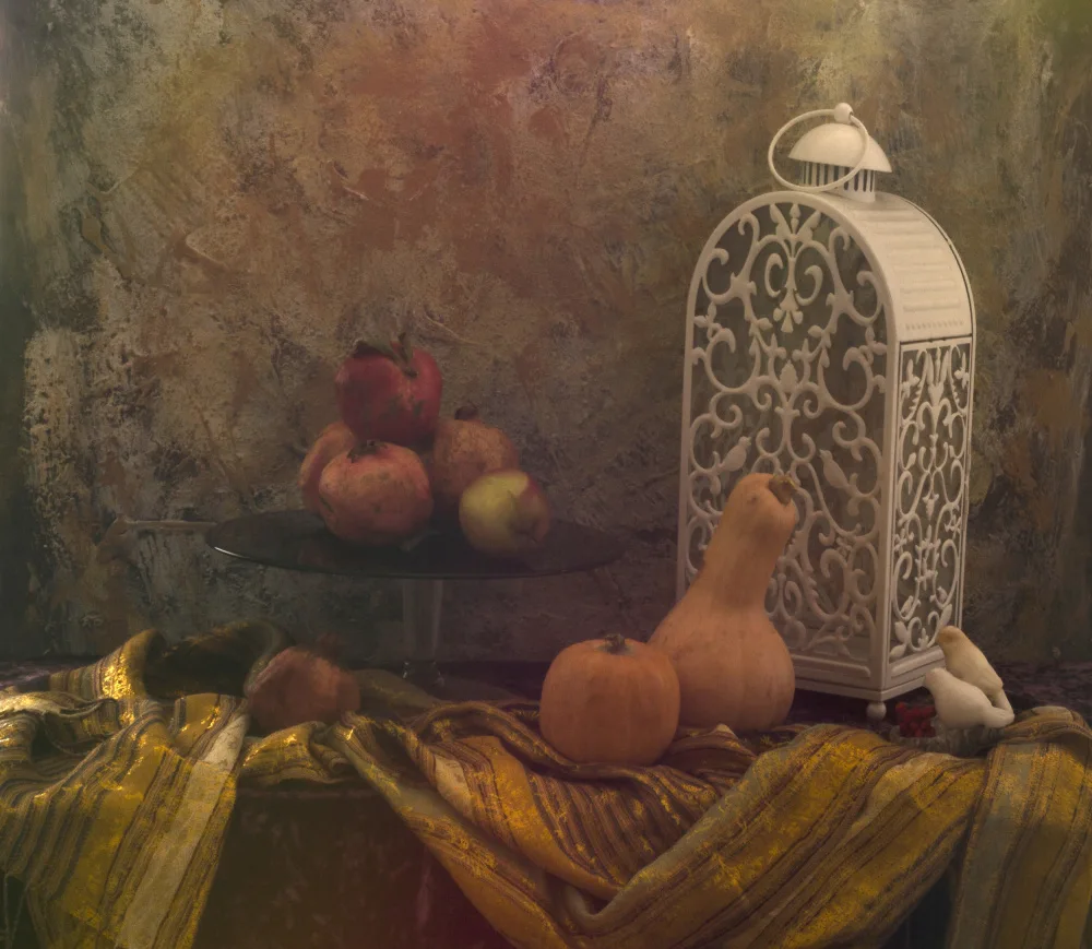 UstinaGreen: still life a Lamp and Pumpkins