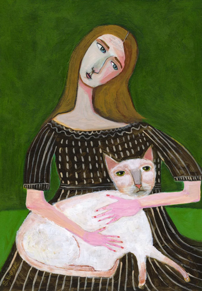 Bursic, Sharyn: vintage lady with white cat