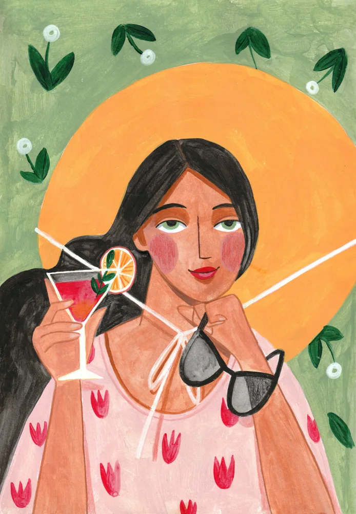 Müller, Bonne Caroline: Abstract Modern Bohemian Woman with Cocktail