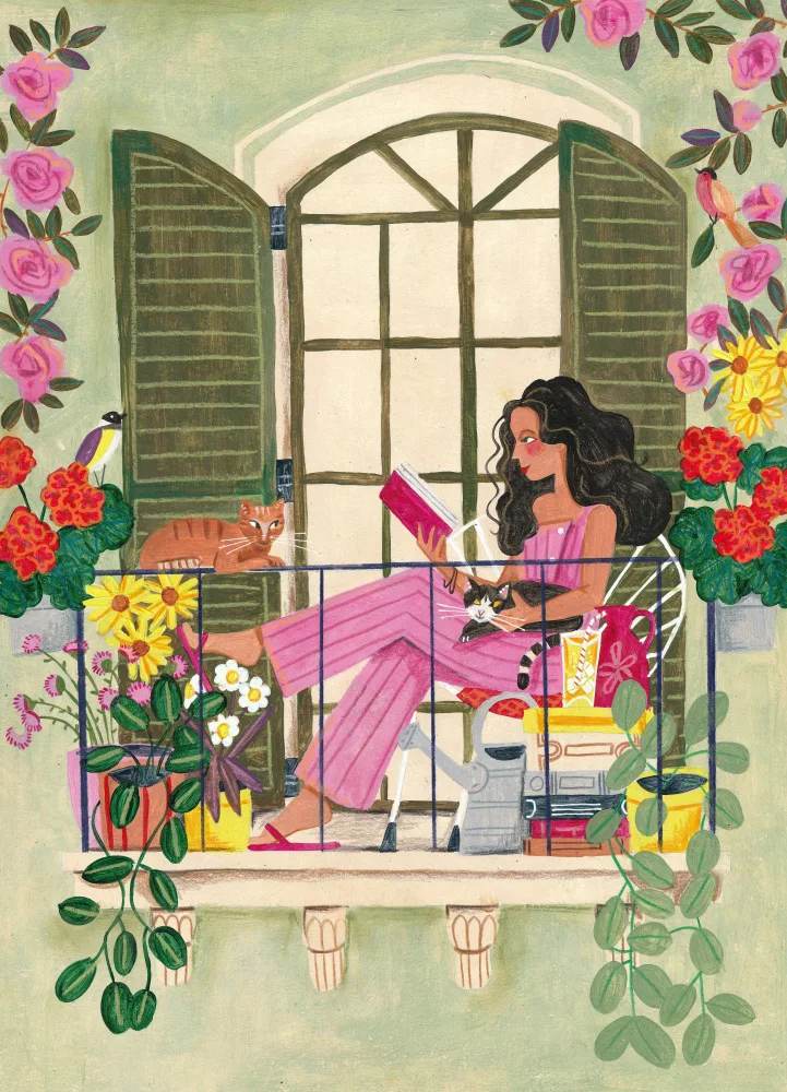 Müller, Bonne Caroline: Woman reads on balcony