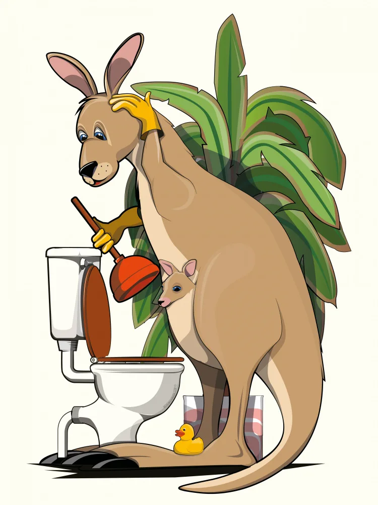 Washroom, The In: Kangaroo Using the Toilet