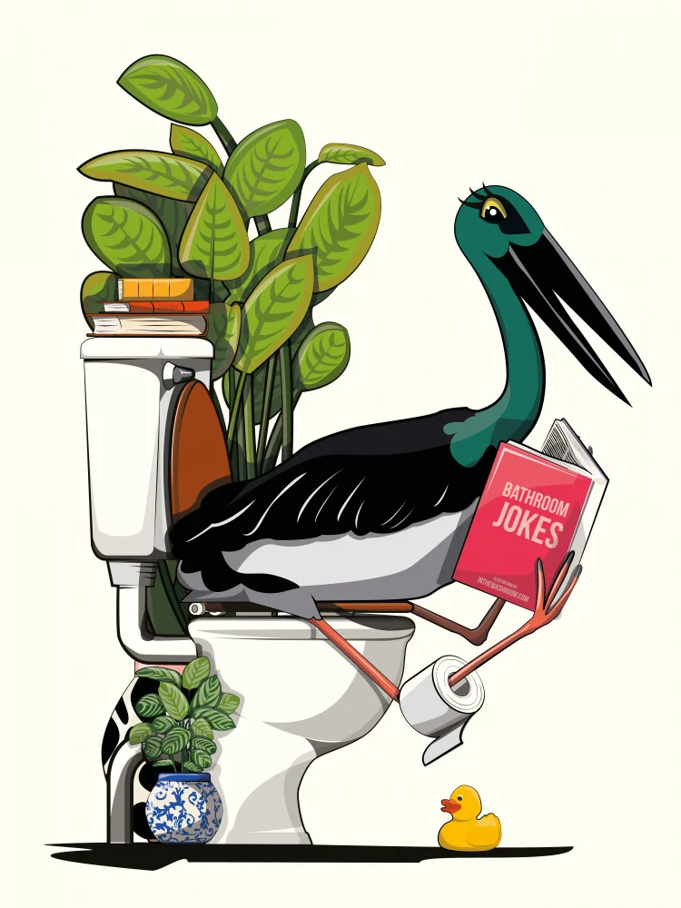 Washroom, The In: Australian Black Stork On Toilet