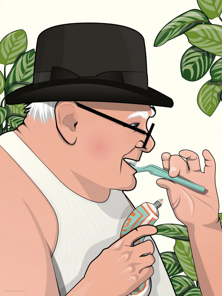 Washroom, The In: Churchill nettoyant les dents