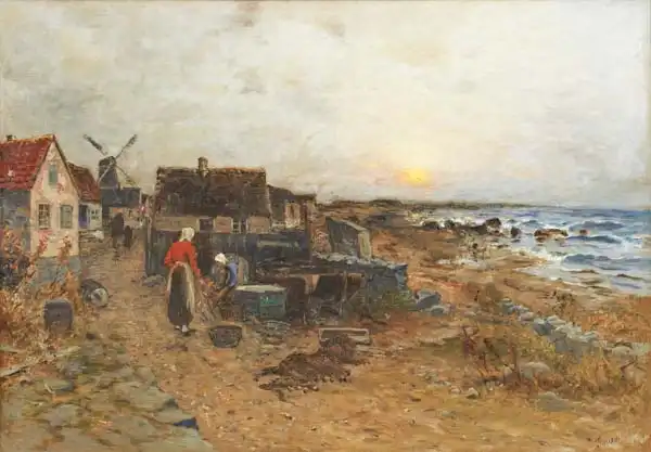 Gegerfelt, Wilhelm von: Fisherwomen clear nets in fishing village