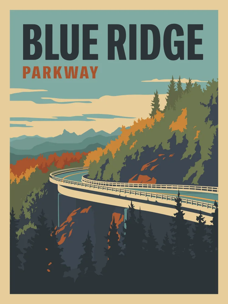 Retrodrome: Stampa di viaggio Blue Ridge Parkway
