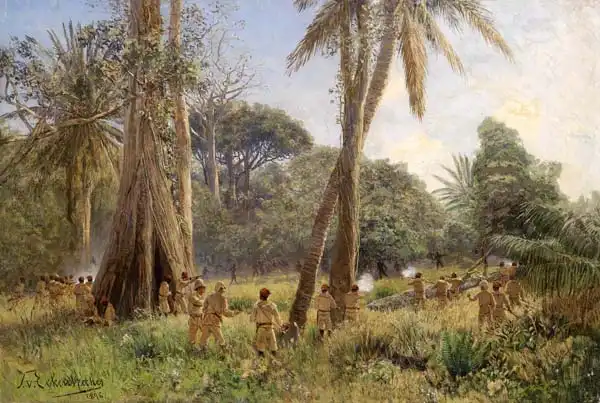 Karl Paul Themistocles: Soldiers in a tropical African landscape