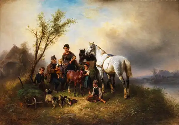 Meyerheim, Wilhelm: Peasant family on the riverbank