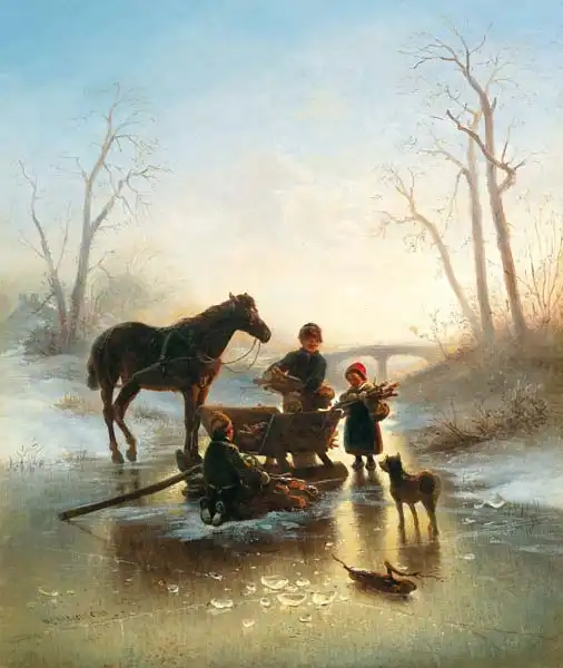 Meyerheim, Wilhelm: Children on the Ice Collecting Wood