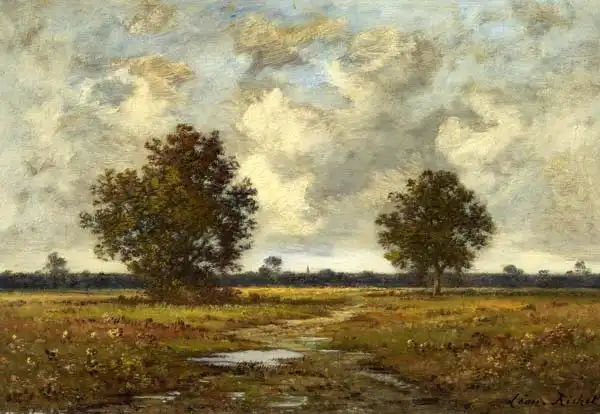 Richet, Leon: Broad Landscape in front of a church village