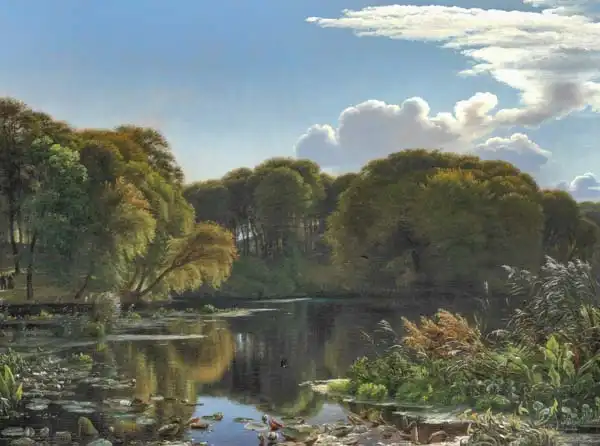 Skovgaard, Peter Christian: A summer day at a forest lake