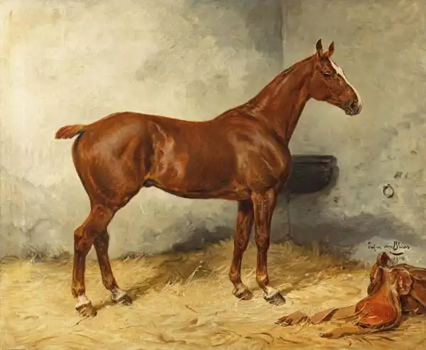Blaas, Julius von,: Horse in the stable