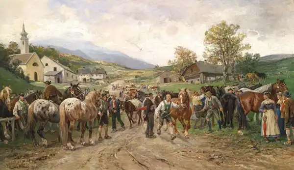 Blaas, Julius von,: horse market