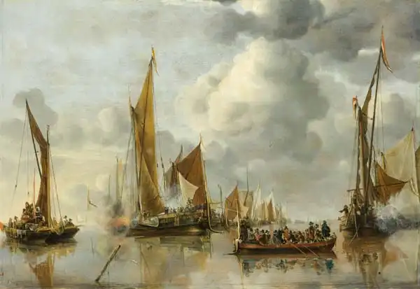 Cappelle, Jan van de: The Home Fleet Saluting the State Barge