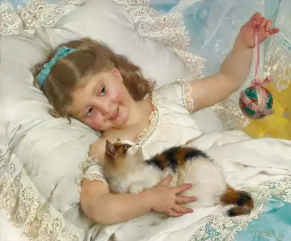 Munier, Émile: Young girl and cat