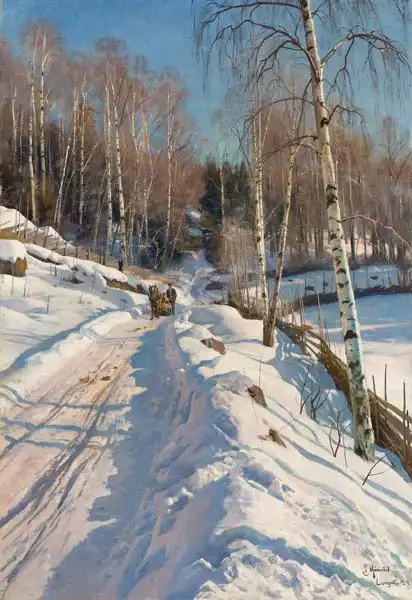 Monsted, Peder Mork: Sleigh ride on a sunny winter day