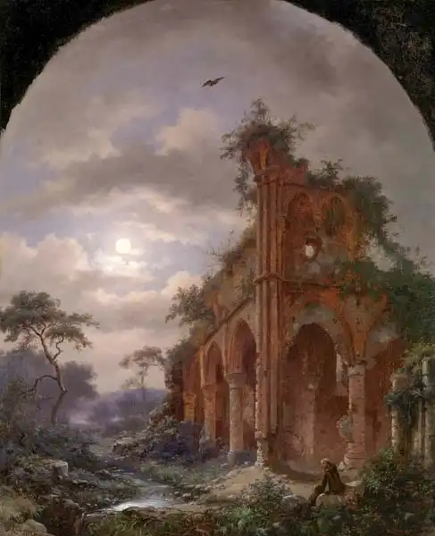 Kruseman, Frederick Marianus: Monk Meditating near a Ruin by Moonlight