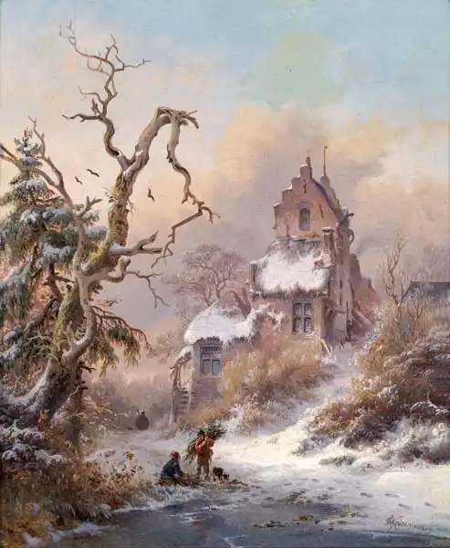 Kruseman, Frederick Marianus: Winter landscape with brushwood collectors