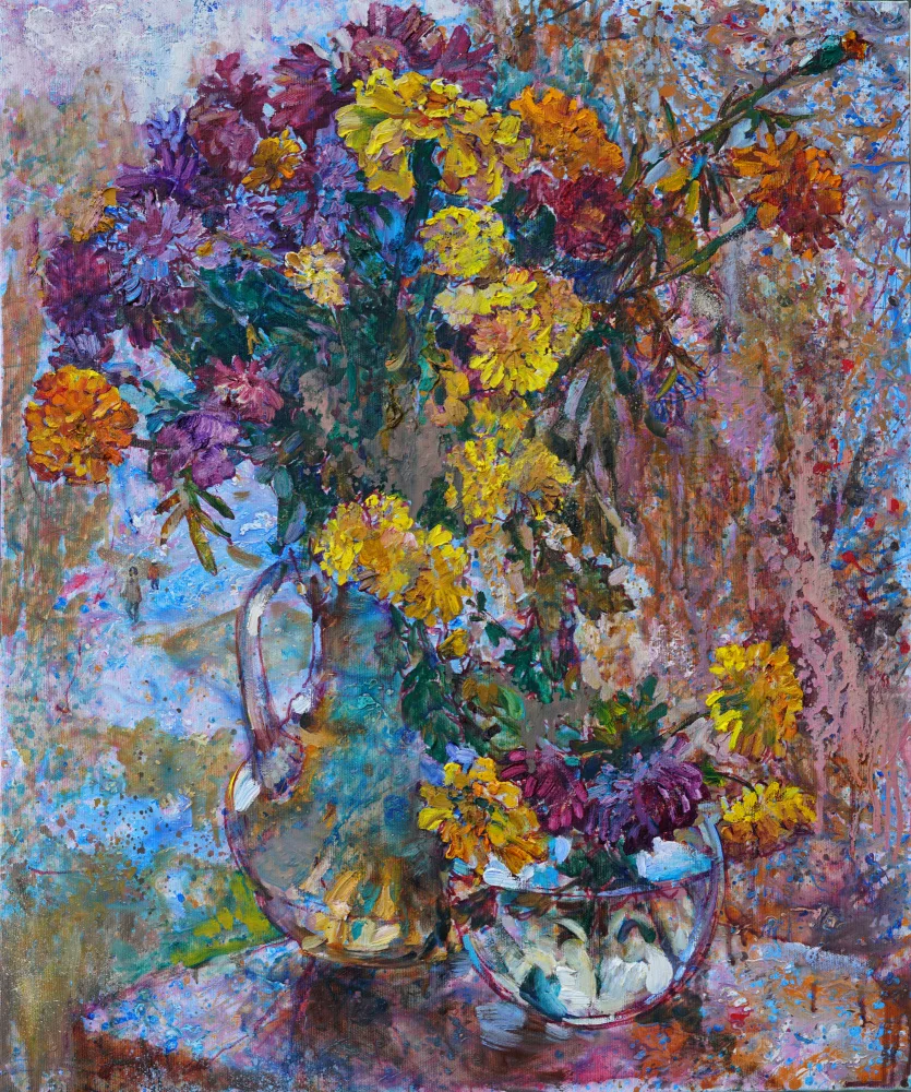 Kutsachenko, Andrii: Chrysanthemums against the background of rain