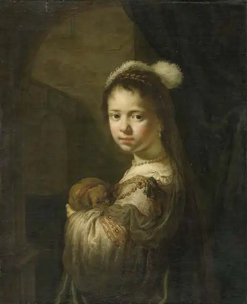 Flinck, Govert: A Little Girl with a Puppy in Her Arms