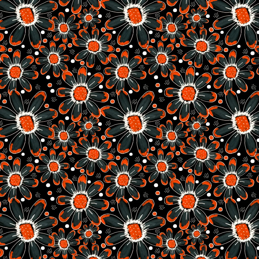 Channell, Michele: Cool Florals Orange On Black