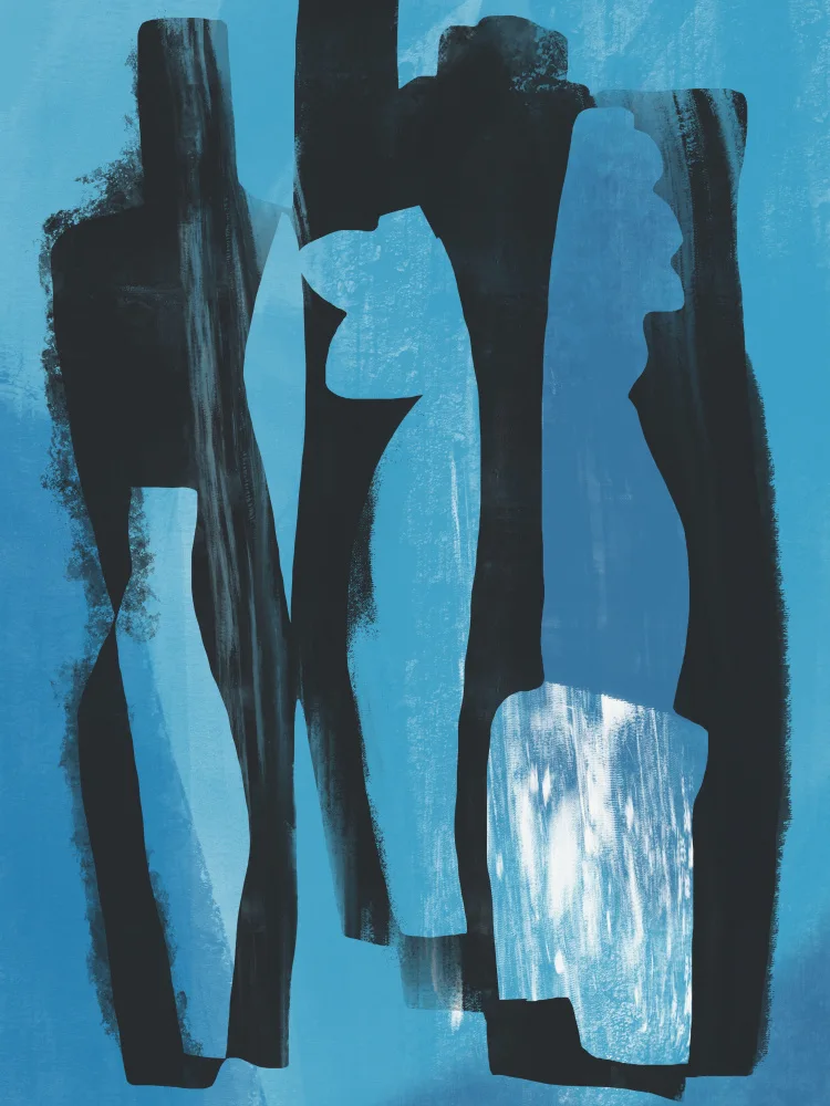 Dean, Little: Silhouette de vases Stii life en bleu Impression artistique