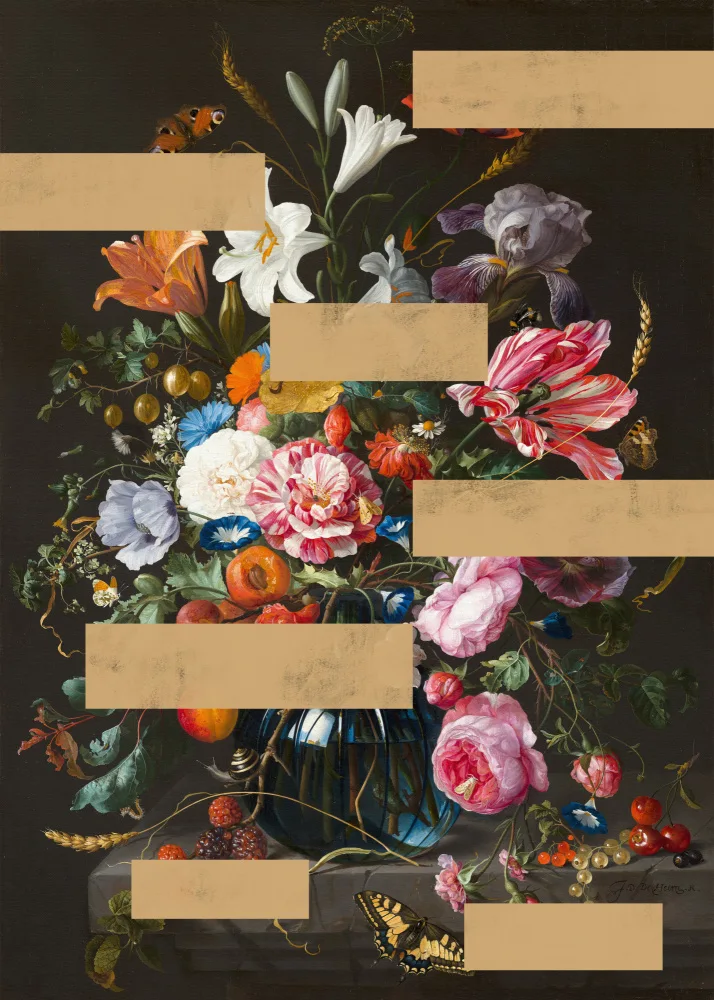 Concept, Art The: Bouquet of Vintage Oil Painting Flowers, Modern Collage