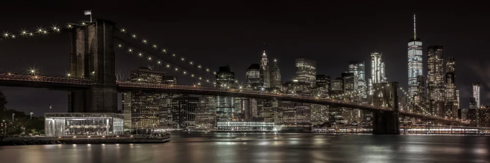 Viola, Melanie: MANHATTAN SKYLINE ET BROOKLYN BRIDGE Paysage nocturne idyllique