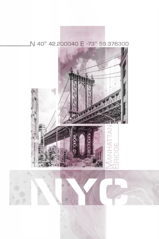 Viola, Melanie: Posterkunst NYC Manhattan Bridge | rosa Marmor