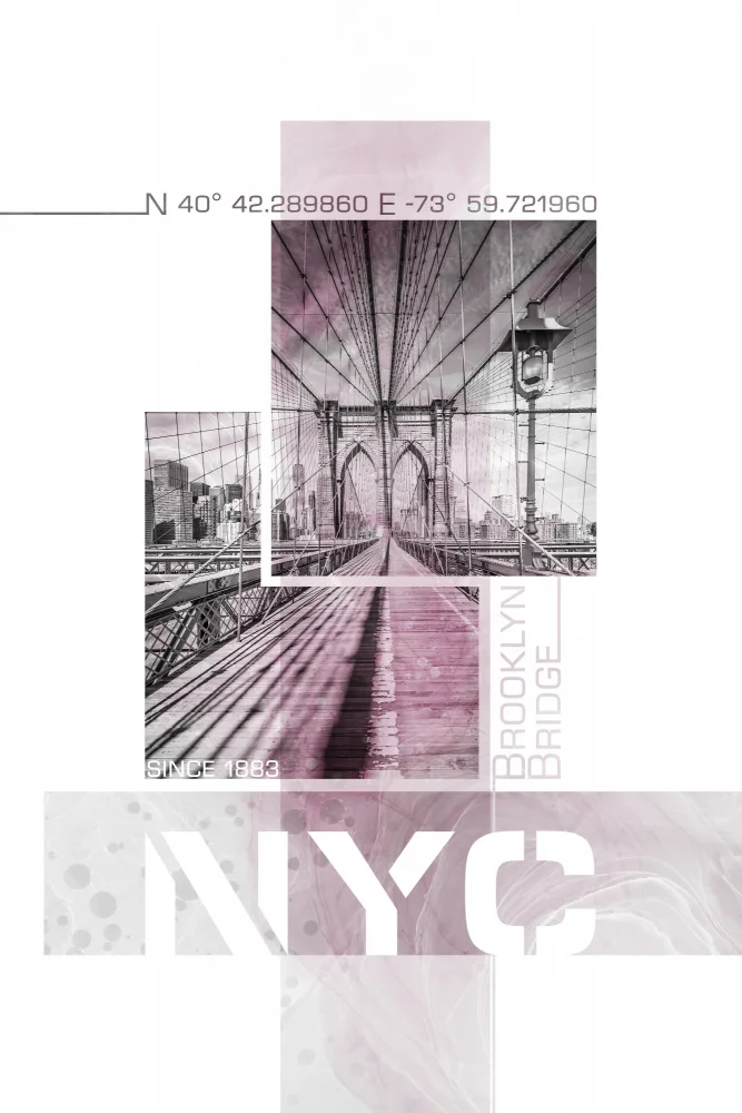Viola, Melanie: Posterkunst NYC Brooklyn Bridge | rosa Marmor