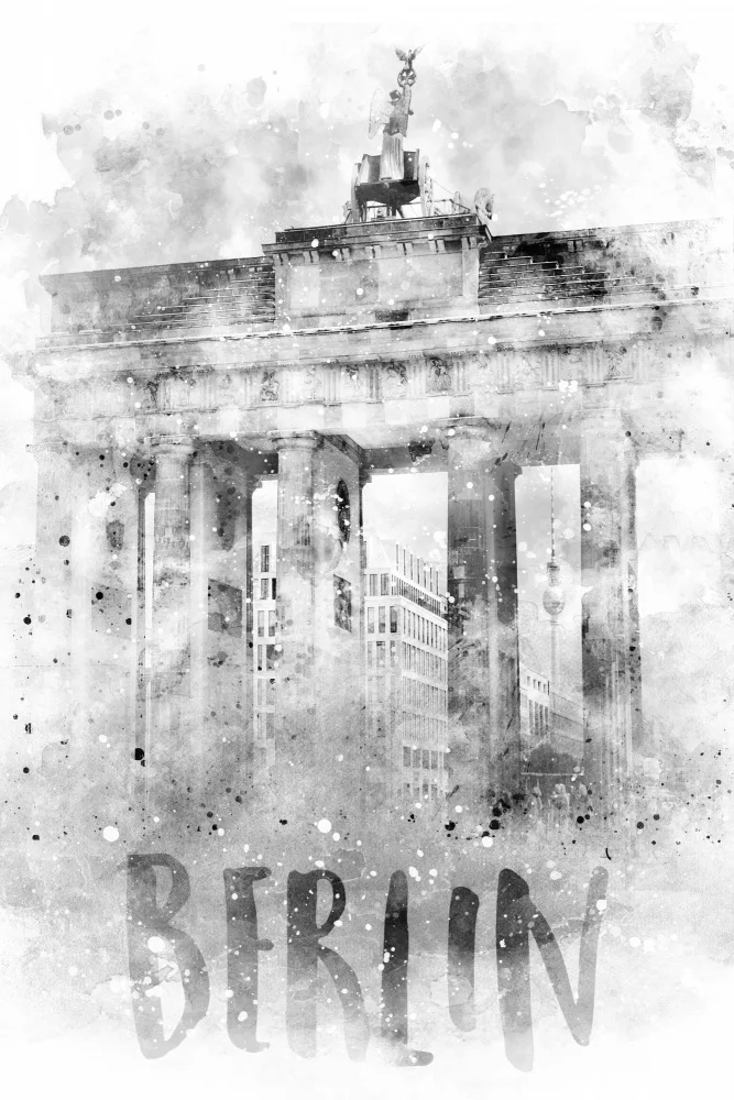 Viola, Melanie: Monochrome Art BERLIN Brandenburg Gate | Watercolor